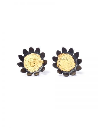 Day Sunflower Stud Earrings – Black & Gold