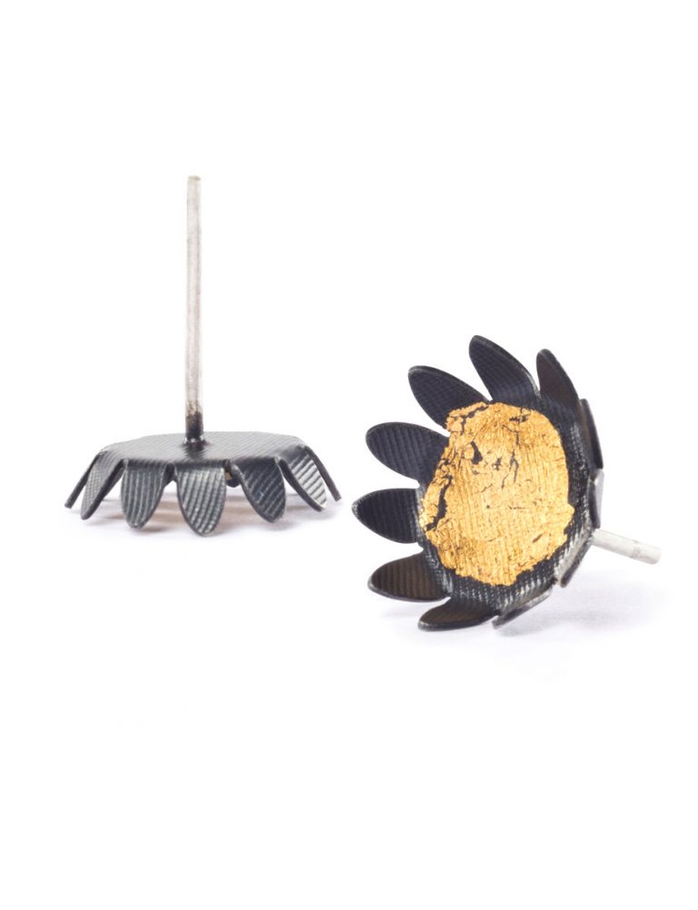 Day Sunflower Stud Earrings – Black & Gold