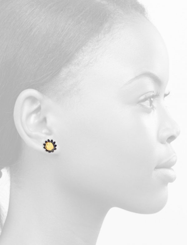 Day Sunflower Stud Earrings – Black & Gold
