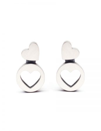 Double Punch Heart Stud Earrings – Sterling Silver
