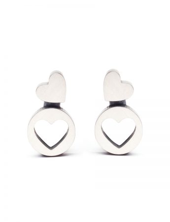 Double Punch Heart Stud Earrings – Sterling Silver