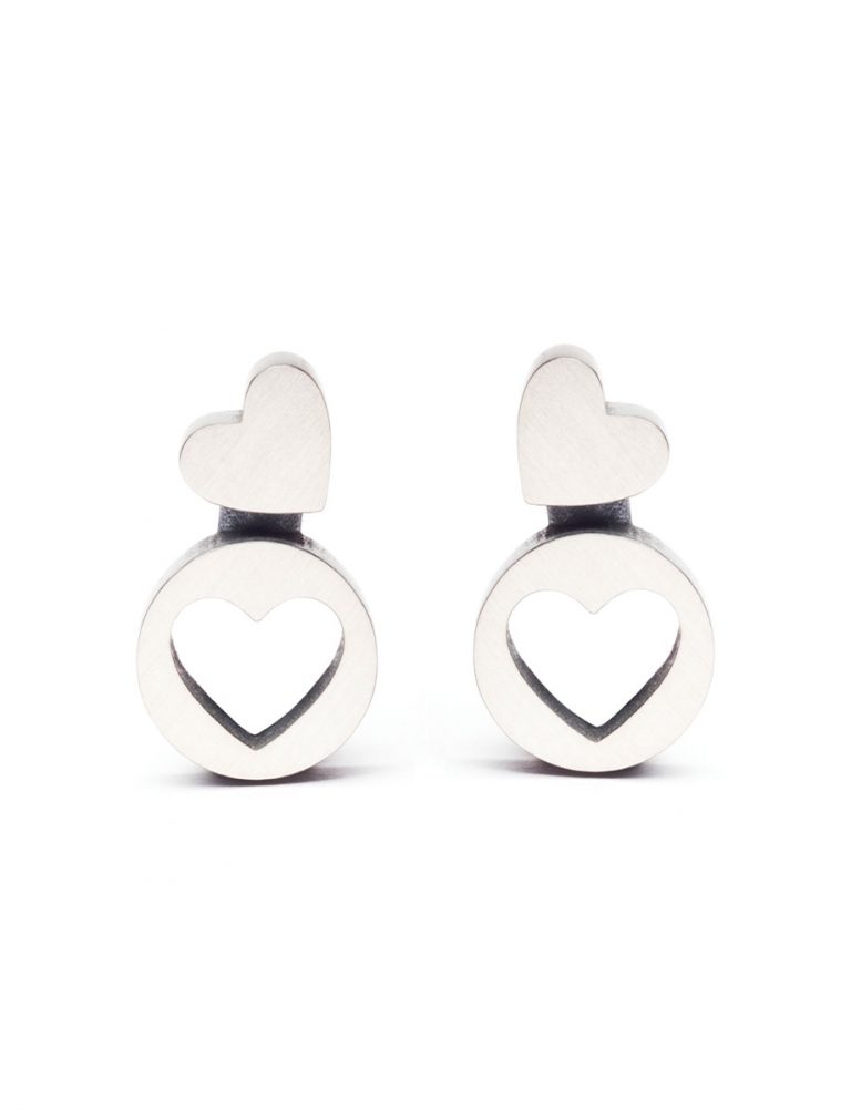 Double Punch Heart Stud Earrings – Sterling Silver