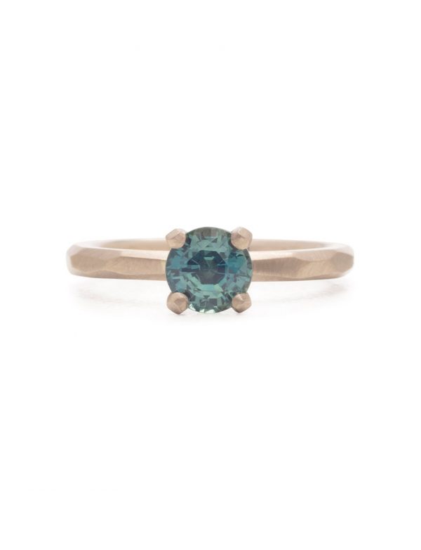 Four Claw Ring – White Gold & Teal Sapphire