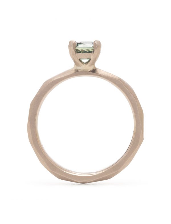 Four Claw Ring – White Gold & Teal Sapphire