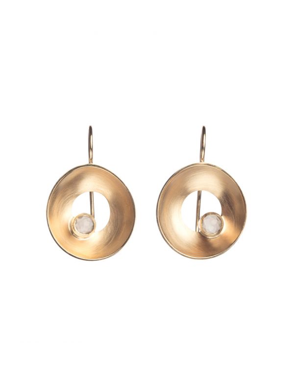 Open Sea Dish Hook Earrings – Gold & Rose Cut Moonstone