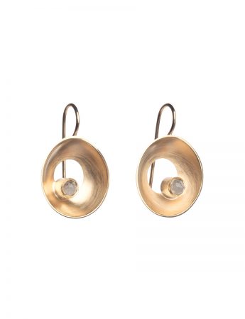 Open Sea Dish Hook Earrings – Gold & Rose Cut Moonstone