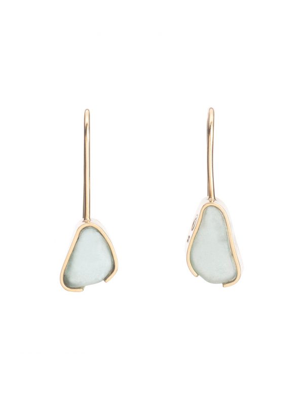 Pale Blue Beach Glass Earrings – Yellow Gold