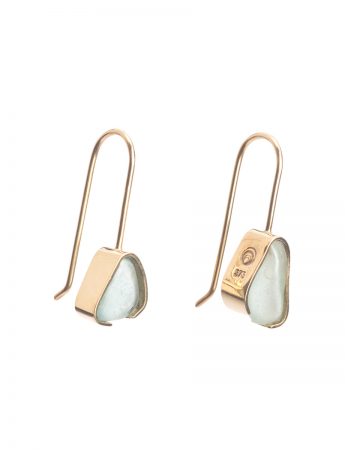 Pale Blue Beach Glass Earrings – Yellow Gold