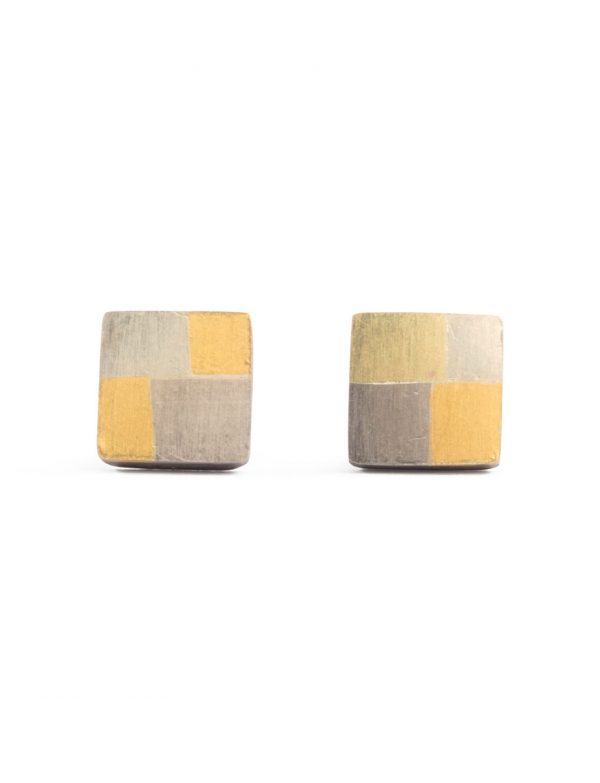 Petite Terrain Square Stud Earrings – White & Yellow Gold