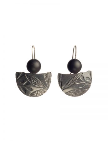 Semi Circle Leaf Imprint Earrings – Black Onyx