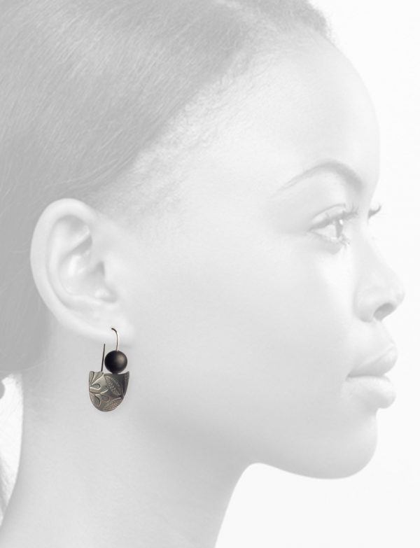 Semi Circle Leaf Imprint Earrings – Black Onyx