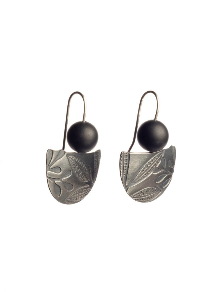 Semi Circle Leaf Imprint Earrings – Black Onyx