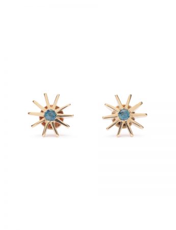 Small Radiant Star Earrings – Gold & Blue Green Sapphires