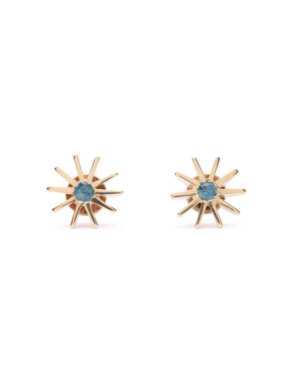 Small Radiant Star Earrings – Gold & Blue Green Sapphires