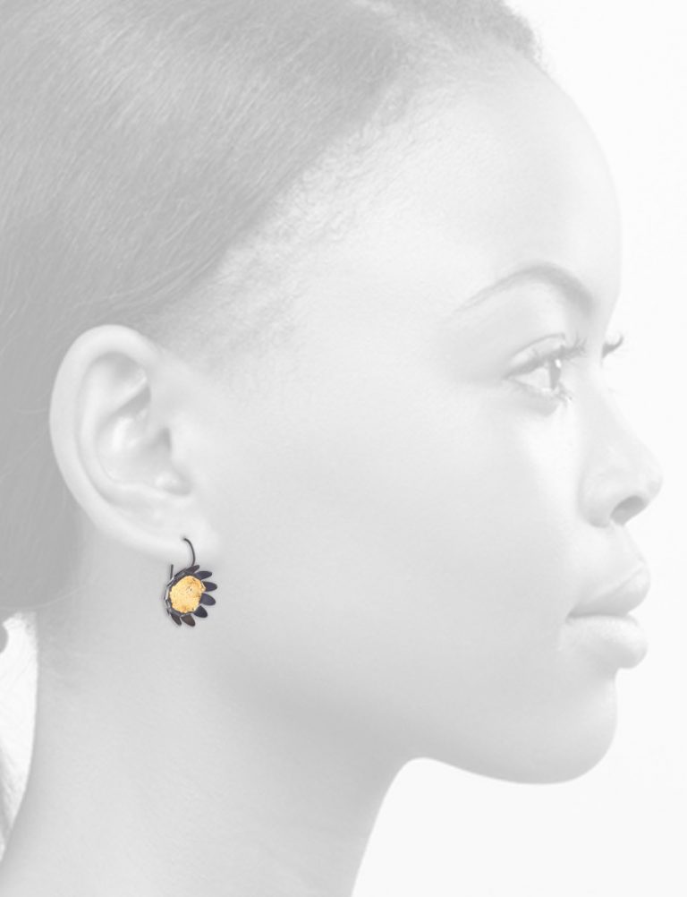 Day Sunflower Hook Earrings – Black & Gold
