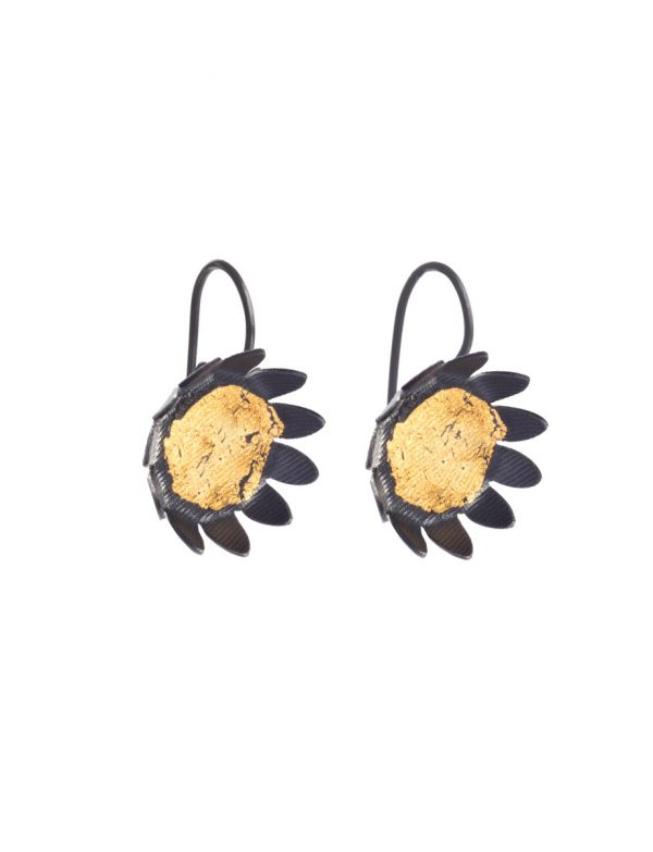 Day Sunflower Hook Earrings – Black & Gold