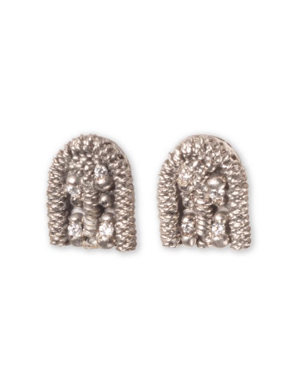 Sparkling Sacred Palm Stud Earrings – White Gold & Diamond