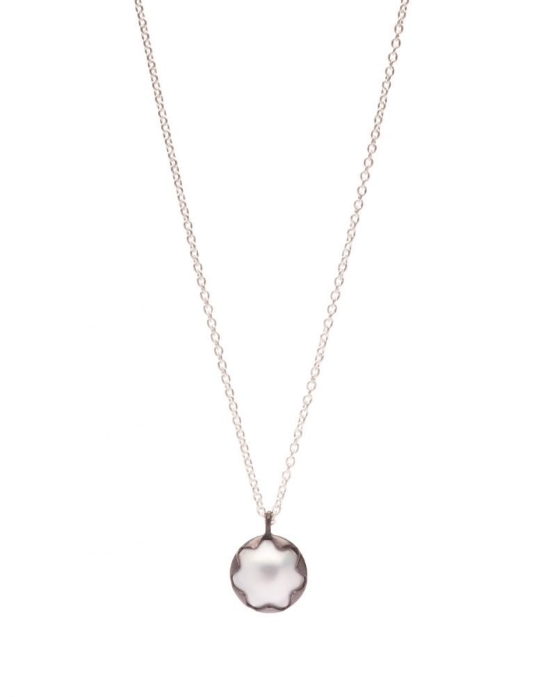 Small Corona Pendant – Oxidised Silver & Mabe Pearl