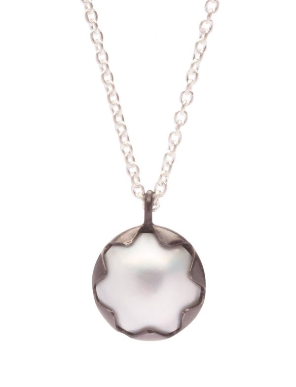 Small Corona Pendant – Oxidised Silver & Mabe Pearl