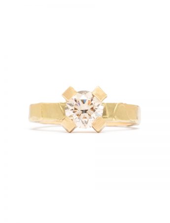 Four Claw Melted Ring – Yellow Gold & Champagne Diamond