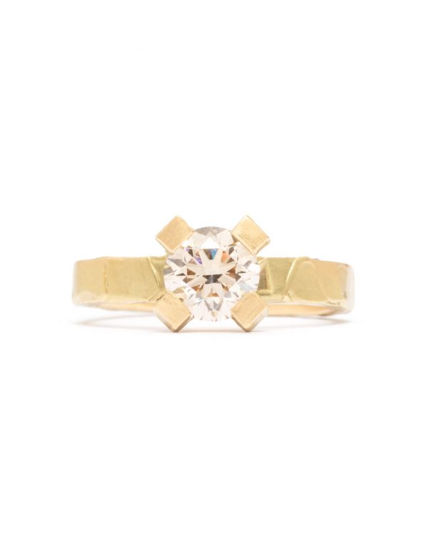 Four Claw Melted Ring – Yellow Gold & Champagne Diamond