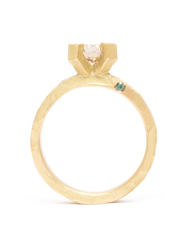 Four Claw Melted Ring – Yellow Gold & Champagne Diamond