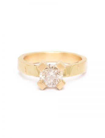 Four Claw Melted Ring – Yellow Gold & Champagne Diamond