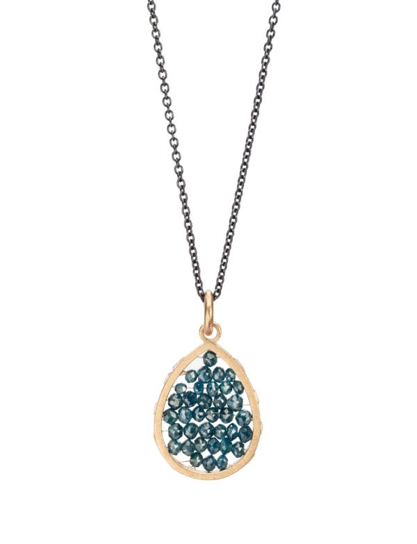 Teardrop Reef Necklace – Gold, Blue Diamonds & Silver