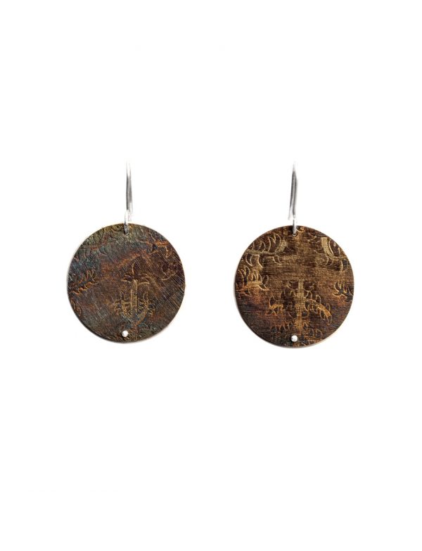 Sunlit Earth Hook Earrings – Embossed Silver & Steel