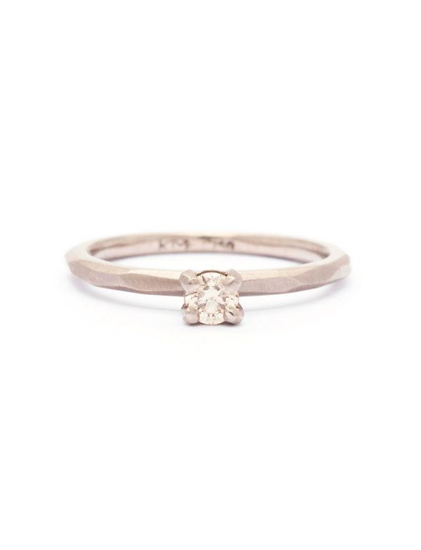 Small Champagne Diamond Ring – White Gold