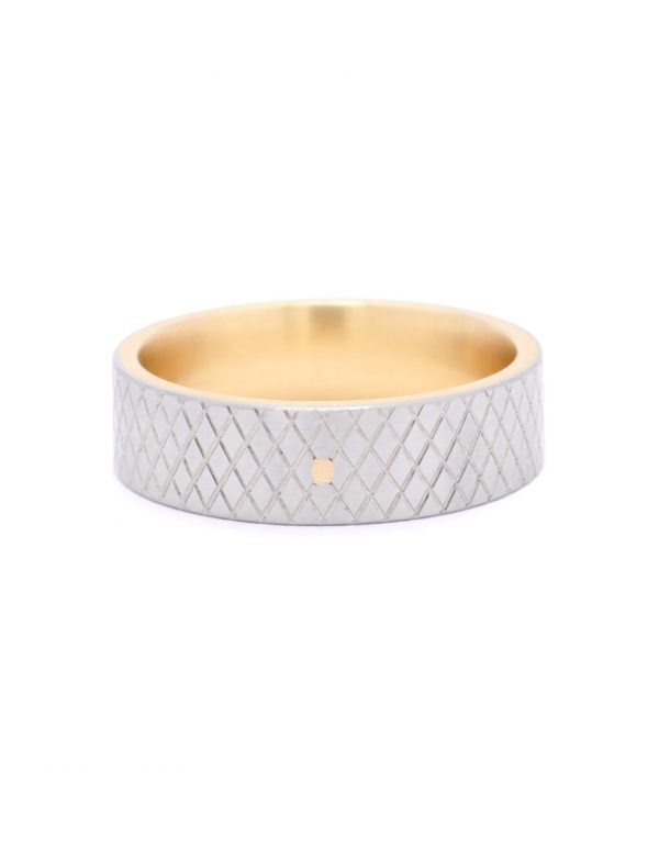 Diamond-Cut Sleeved Ring – Yellow Gold & Stainless Steel