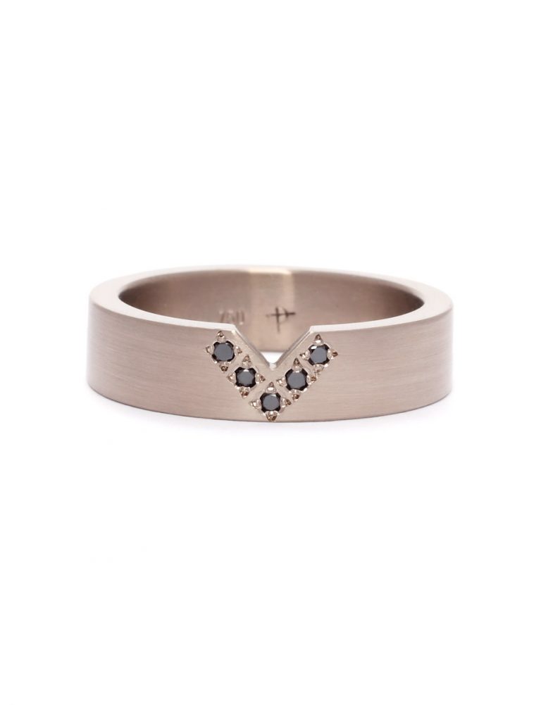 Square Interlocking Wedding Ring – White Gold & Black Diamonds