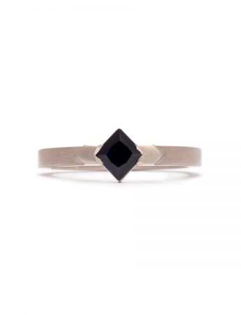 Square Solitaire Ring – Black Sapphire & White Gold