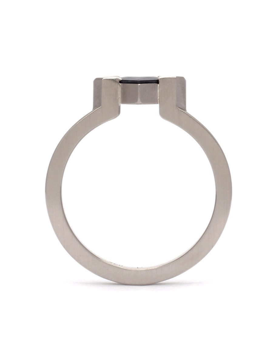 Square Solitaire Ring – Black Sapphire & White Gold