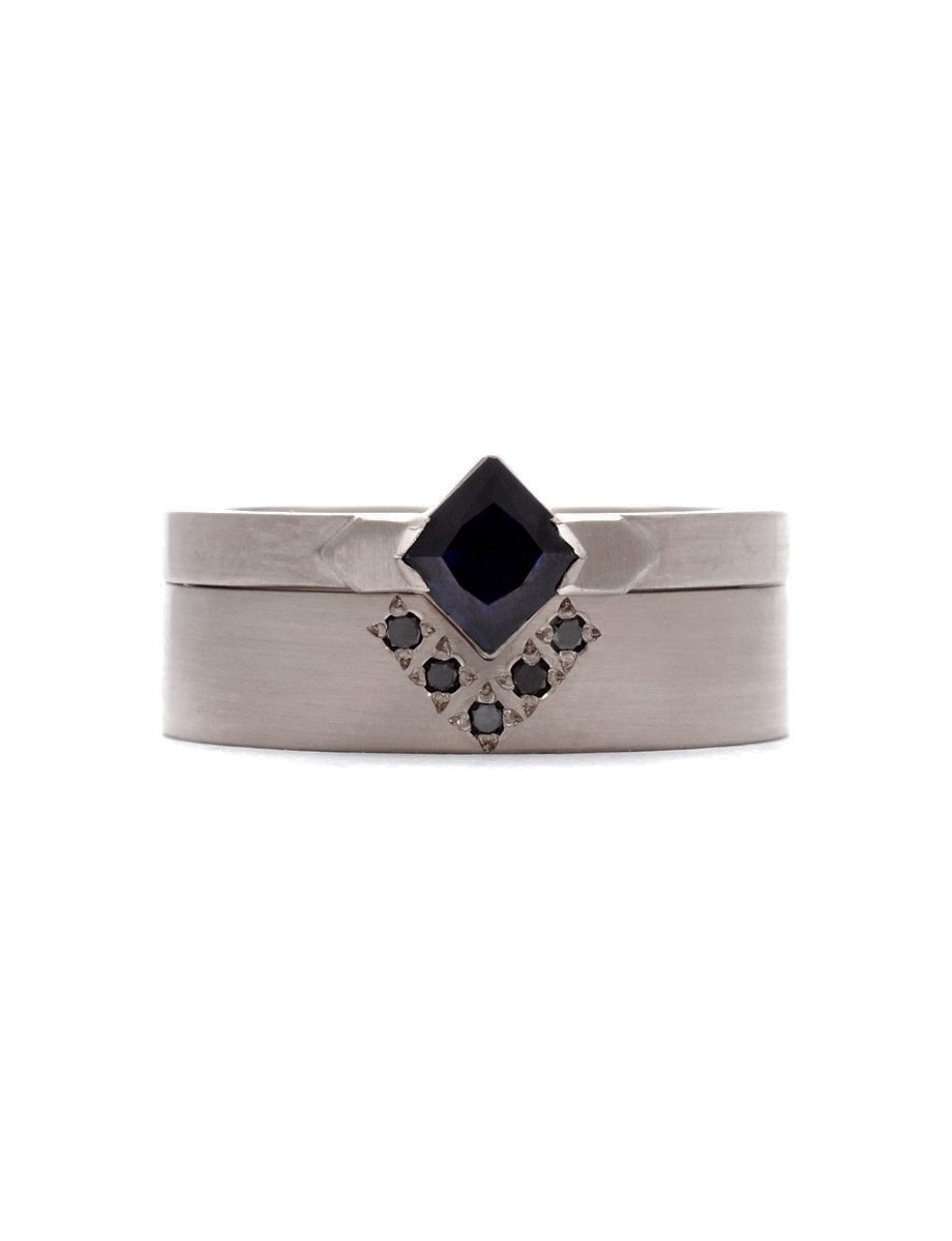 Square Interlocking Wedding Ring – White Gold & Black Diamonds