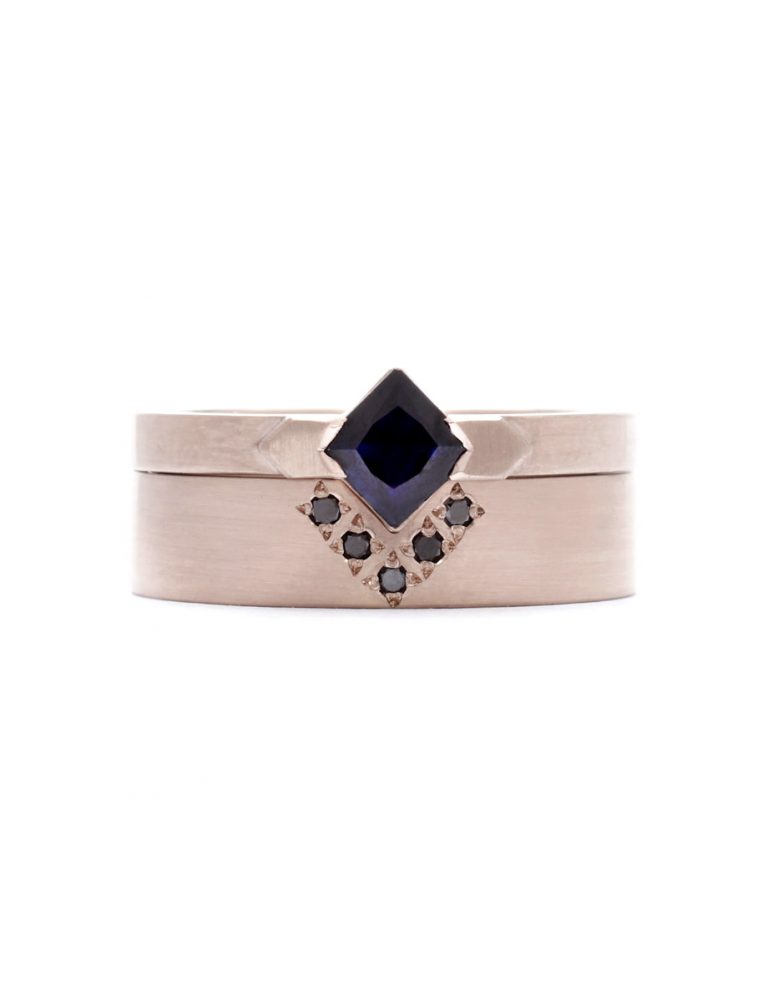 Square Solitaire Ring – Black Sapphire & White Gold