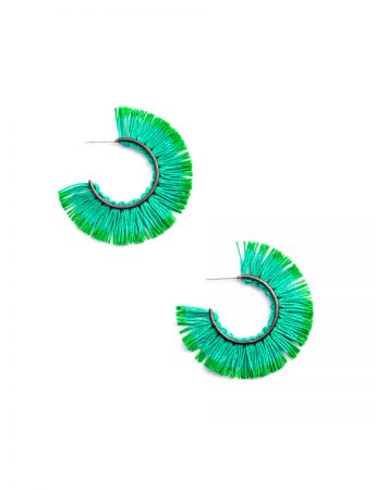 Small Fringed Hoop Earrings – Green