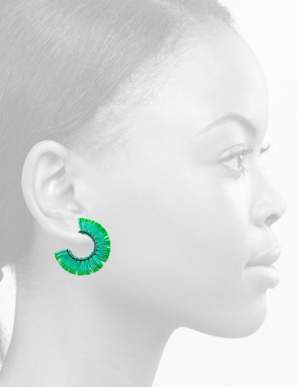 Small Fringed Hoop Earrings – Green