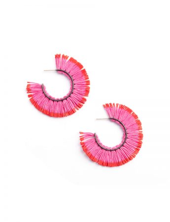 Small Fringed Hoop Earrings – Pink & Red