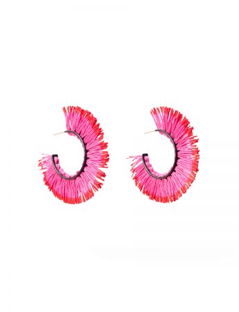 Small Fringed Hoop Earrings – Pink & Red