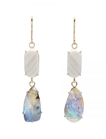 Agate & Boulder Opal Drop Earrings – Yellow Gold