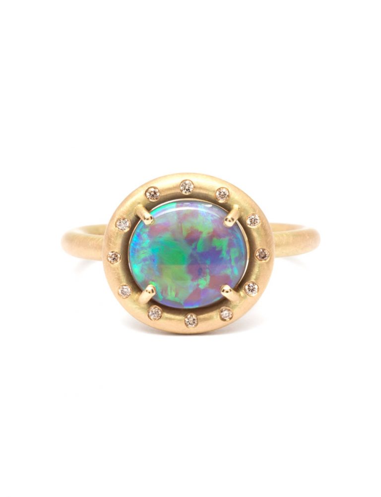 Dark Opal Halo Ring – Lightning Ridge Opal