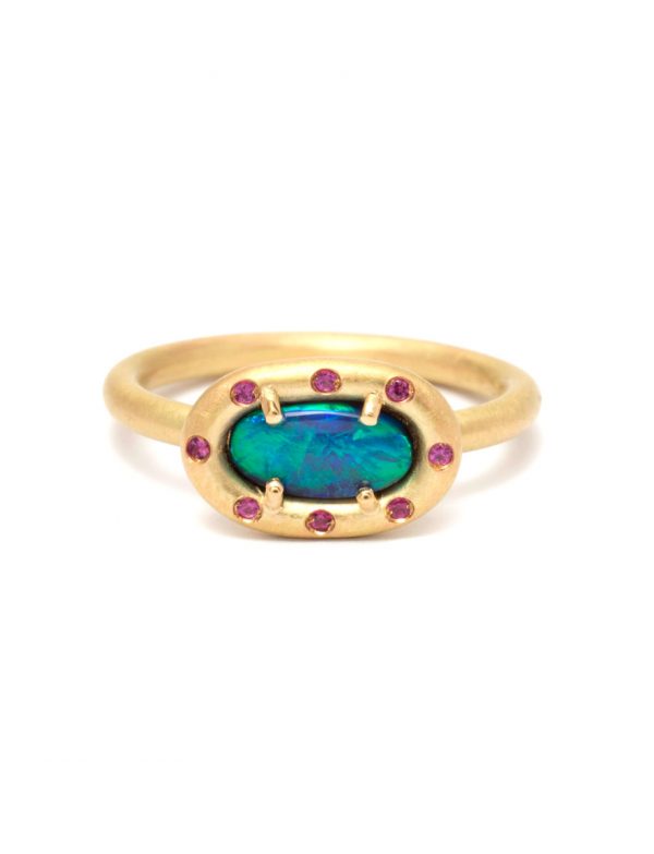 Orbit Ring – Lightning Ridge Black Opal & Rubies