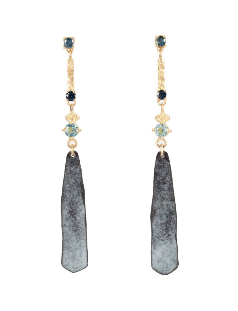 Atlantia Sapphire Earrings – Yellow Gold, Aquamarine & Enamel