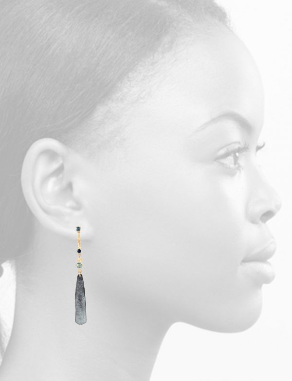 Atlantia Sapphire Earrings – Yellow Gold, Aquamarine & Enamel