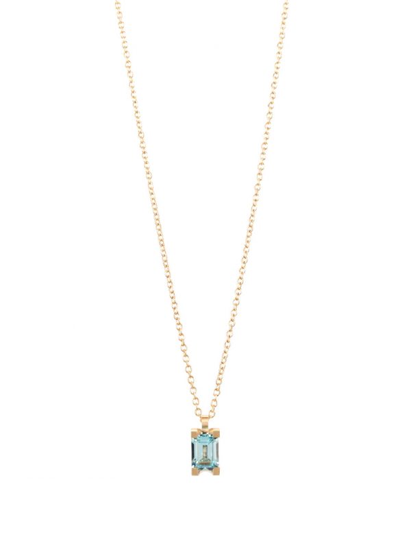 Curve Pendant – Yellow Gold & Sky Blue Topaz