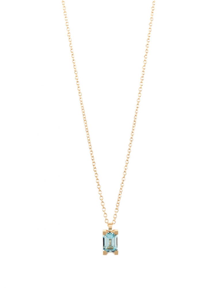 Curve Pendant – Yellow Gold & Sky Blue Topaz