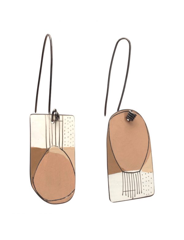 White & Three Shades of Brown Apron Earrings – Reversible