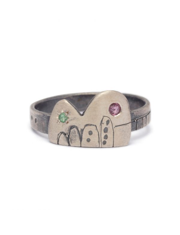 Upside Down Two Houses Ring – Silver, Sapphire & Ruby