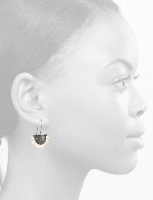 Leaf Imprint Earrings – Blackened Silver & Freshwater Pearls